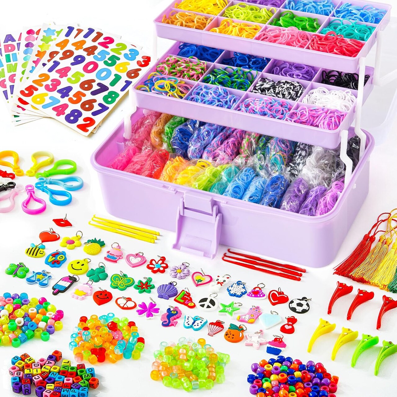 Rubber Loom Bands Kit - 17500+ Bands, 28 Colors, 3 Layer Container